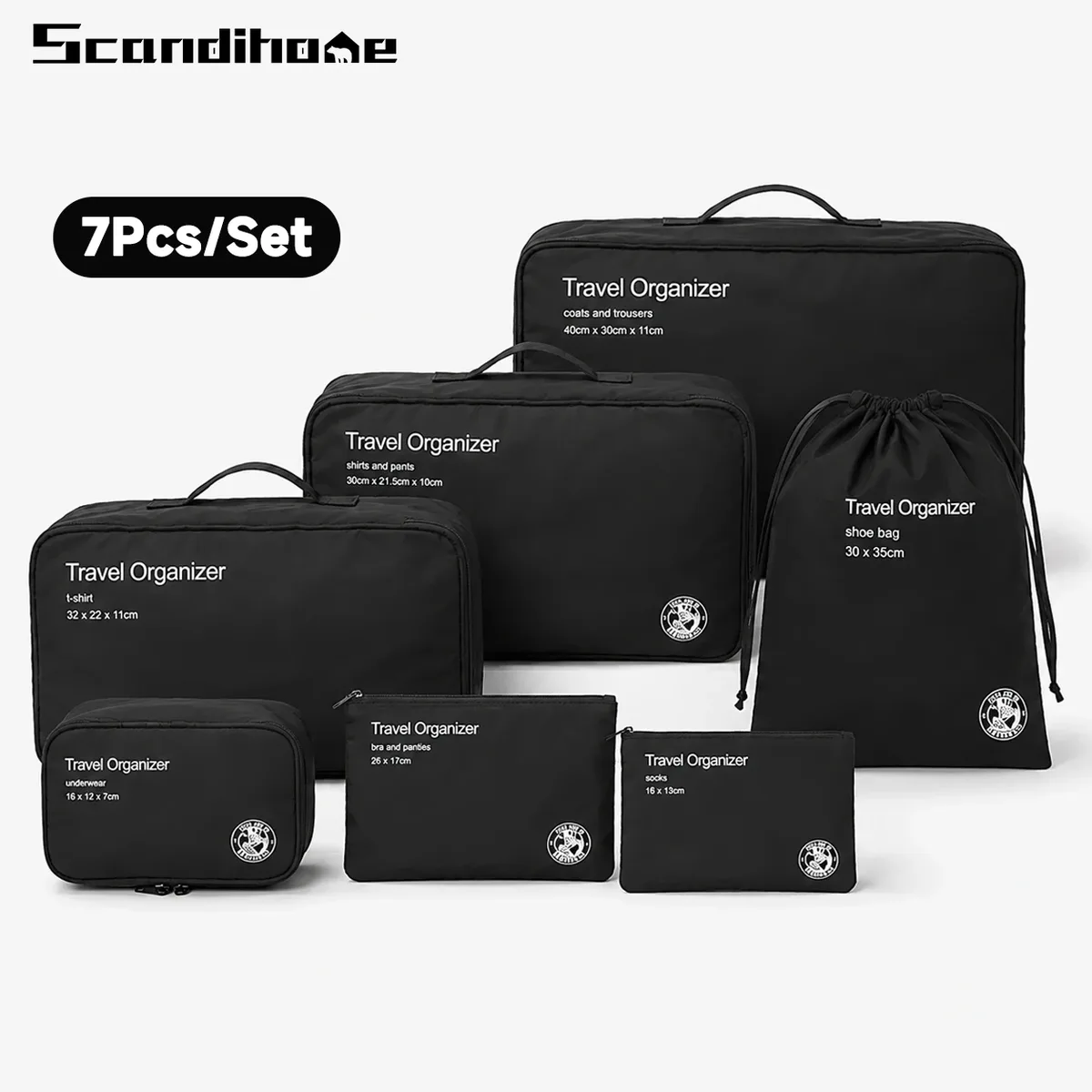 ensemble de sacs de rangement pour voyage, cubes d'emballage de valise, garde-robe portable, bagages, vêtements, sous-vêtements, poudres de rangement de chaussures, 7 pièces