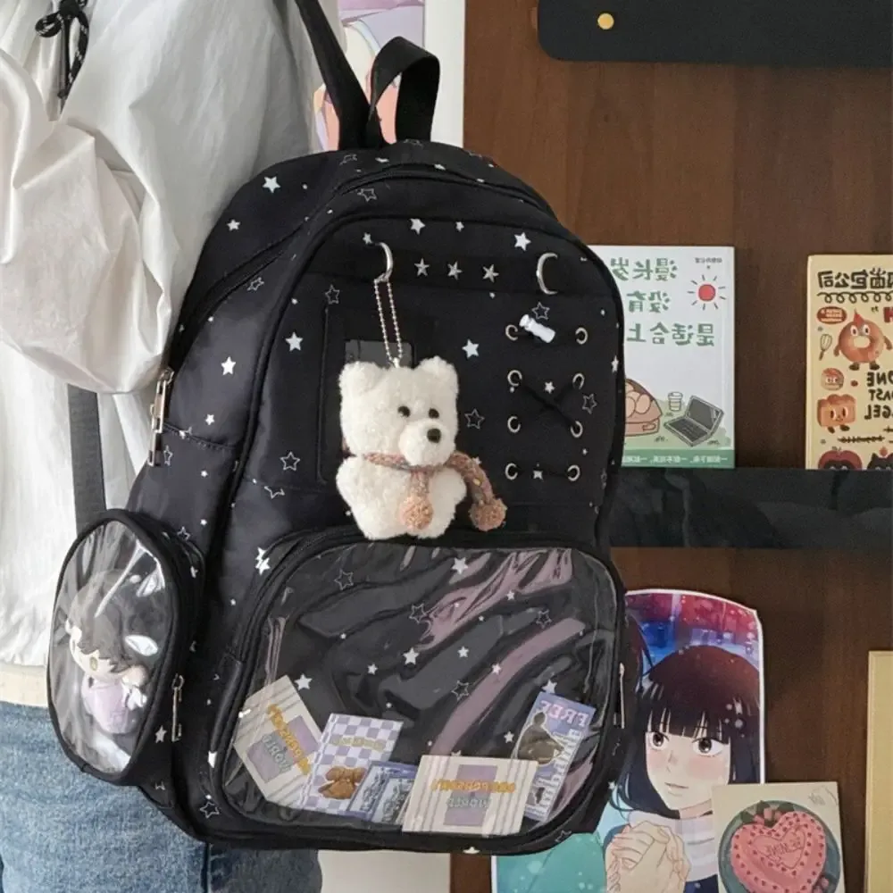 sac à dos transparent à imprimé étoiles kawaii lolita itabag, sac ita transparent imprimé avec plusieurs poches, sac à dos pour usage extérieur