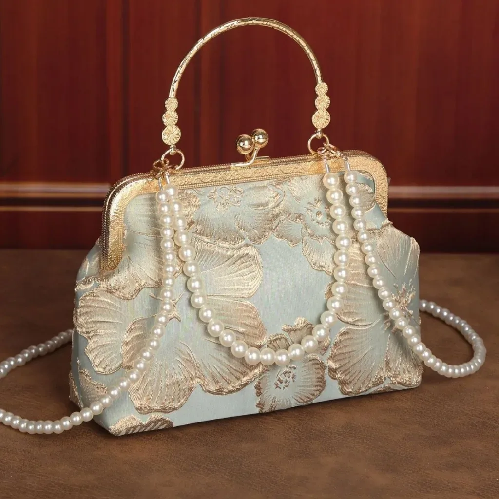 sac bandoulière en polyester, sac de soirée mi-souple, sac fourre-tout perlé, sac à main léger brodé de fleurs pour le voyage et les tenues cheongsam