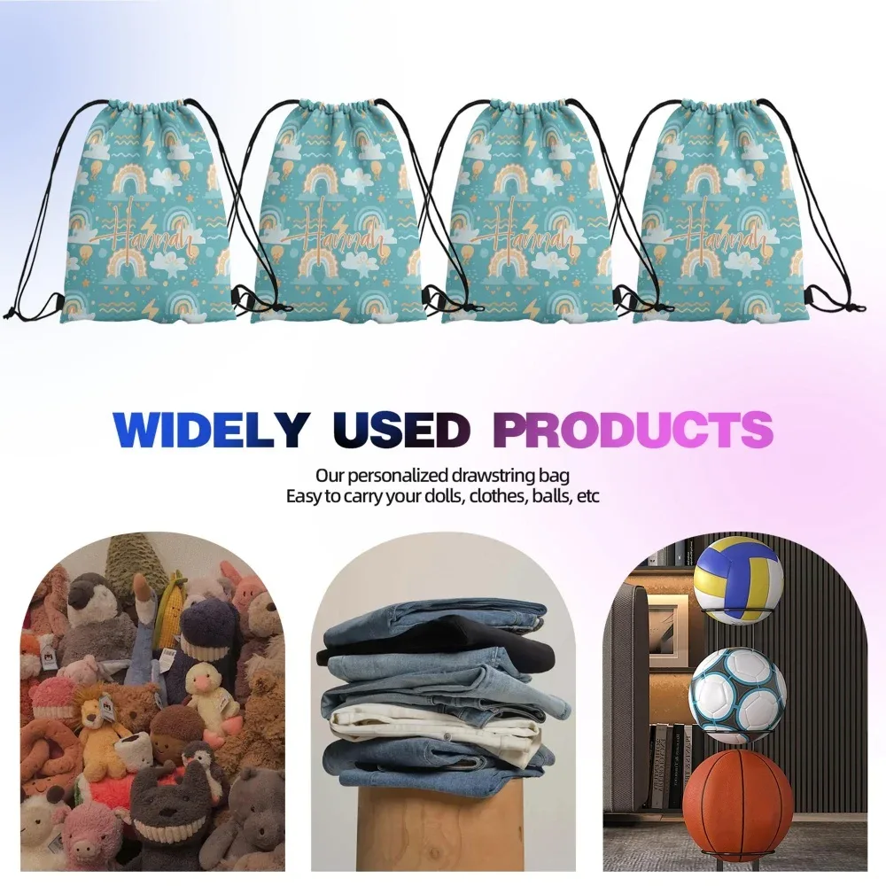 sac à dos à cordon personnalisé avec motif nuage arc-en-ciel, sac de sport pliable pour enfants, idéal pour l'école, le sport, les fêtes d'anniversaire ou comme cadeau