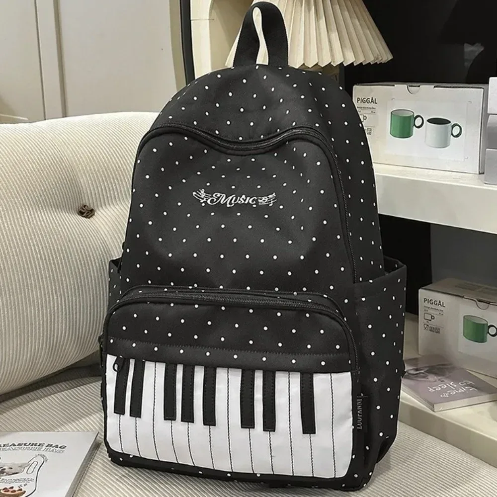 sac à dos personnalisé pour femme, motif à pois, grande capacité, tendance, simple, mignon, durable, sac à dos piano pour le shopping.