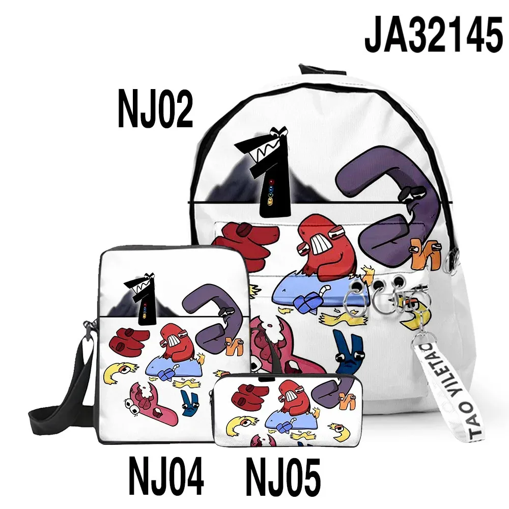 sacs d'école classiques populaires alphabet lore imprimés en 3d, 3 pièces/ensemble, sac à dos pour ordinateur portable, sac à bandoulière incliné, trousse à crayons