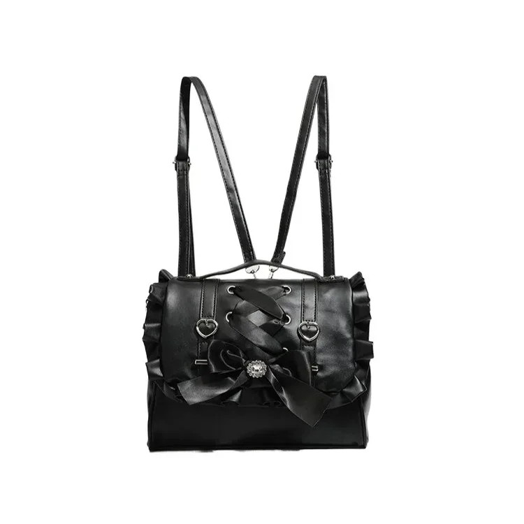 sac à main lolita knot pour femme, sac à bandoulière simple, sac à double épaule, sac à dos décontracté coréen en cuir pu, sac ita kawaii