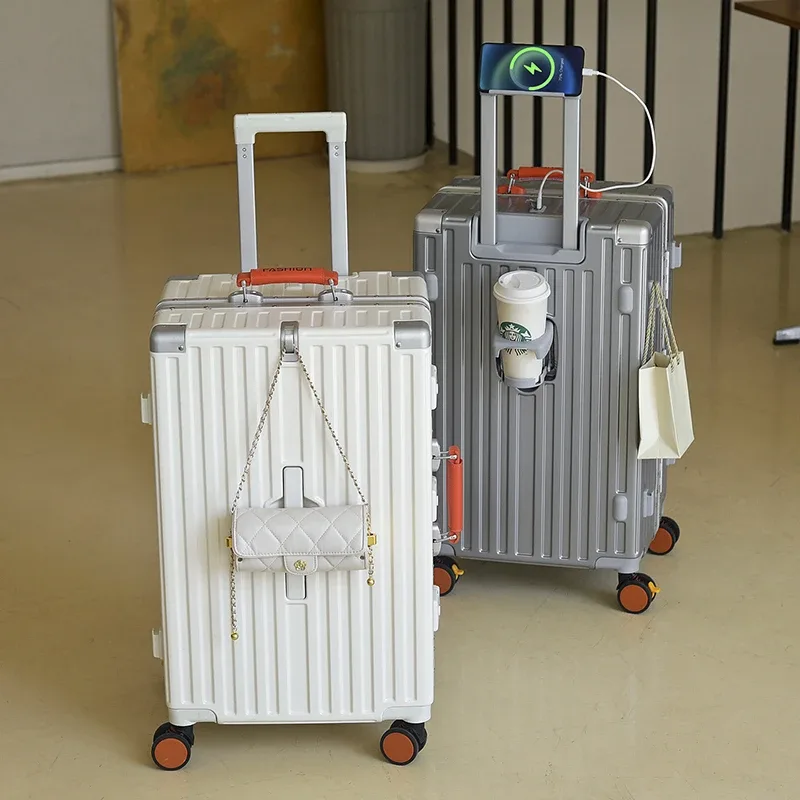 valise de voyage grande capacité bicolore 20-28 pouces avec cadre en aluminium renforcé, bagage en pc avec roues à frein, sac de cabine pour étudiant
