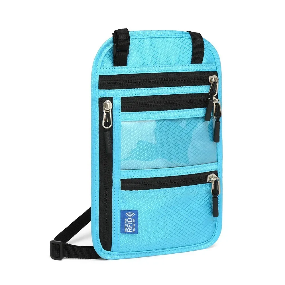 sac de voyage anti-rfid multi-poches, sac de passeport anti-vol avec sangle de cou réglable, portefeuille de cou imperméable
