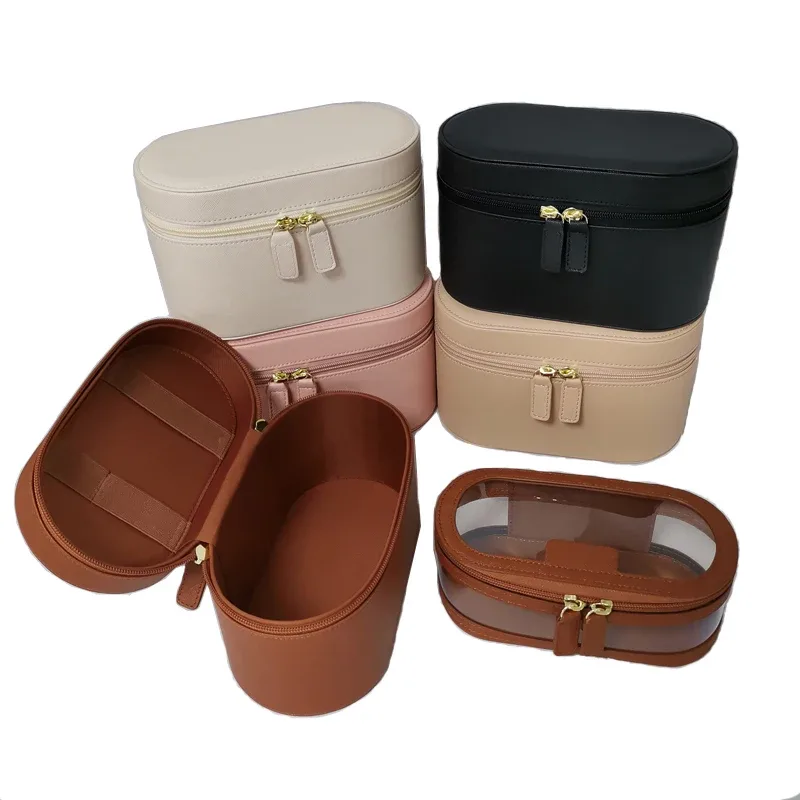 Trousse de maquillage multifonctionnelle portable de voyage, sac à cosmétiques transparent de grande capacité avec petit sac