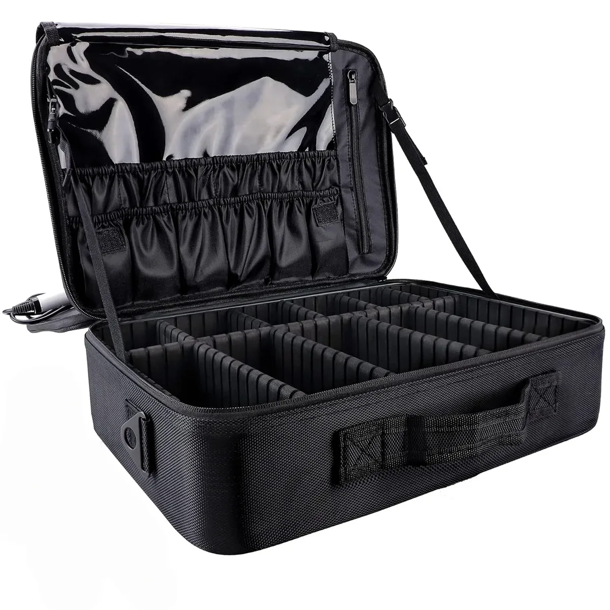 grande trousse de maquillage de voyage, organiseur de cosmétiques professionnel pour femmes, portable avec séparateurs ajustables et bandoulière