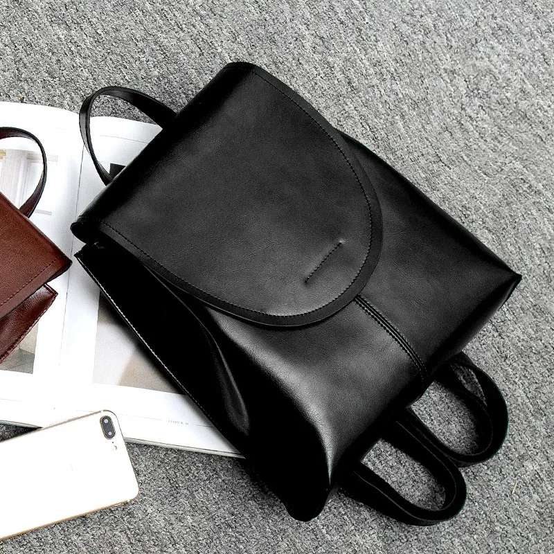 sac à dos en cuir véritable pour femmes, à bandoulière, à la mode, en cire d'huile, sac de jour