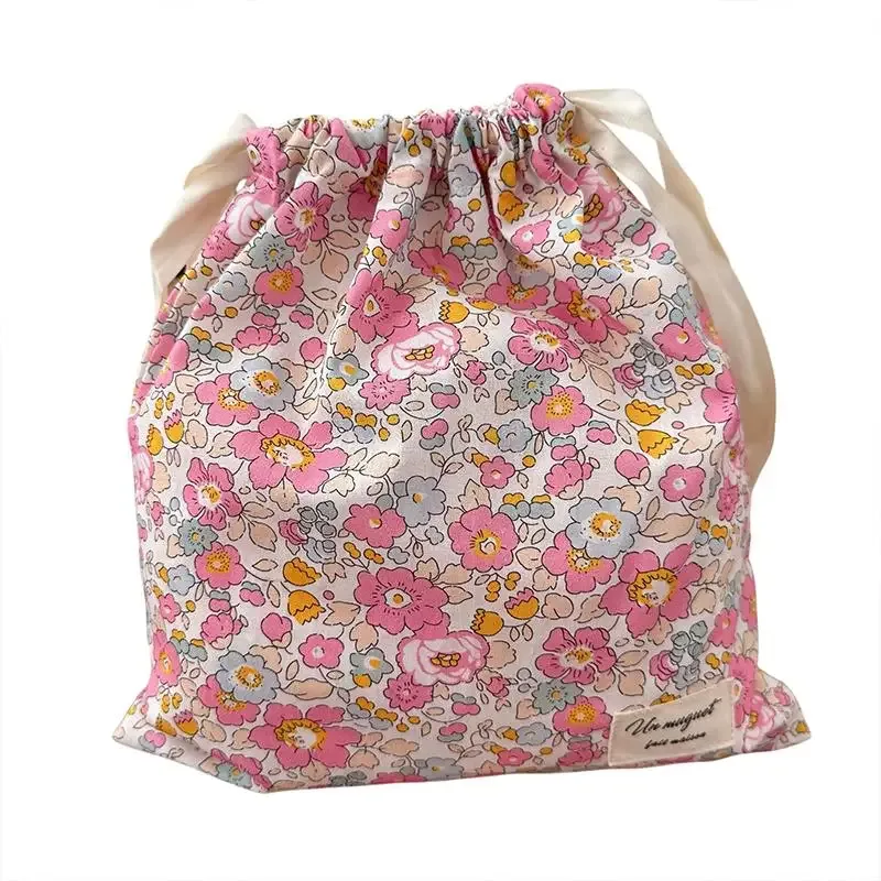 pochette de rangement vintage en coton floral avec cordon de serrage, design fait main pour sacs cadeaux de mariage, 1 pièce