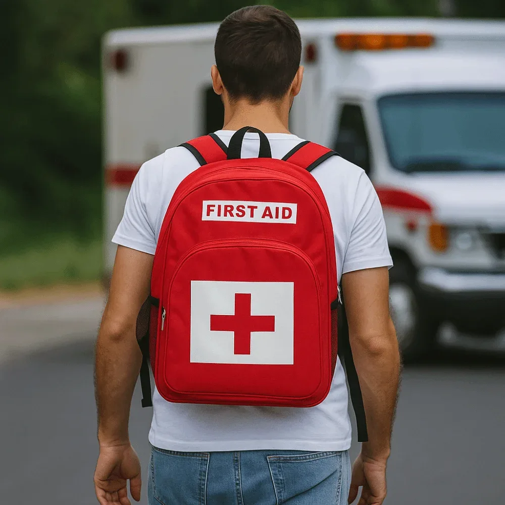 sac à dos d'urgence vide grande capacité anti-rayures pour secours extérieur, sacs de traumatologie multi-poches rouges pour premiers intervenants