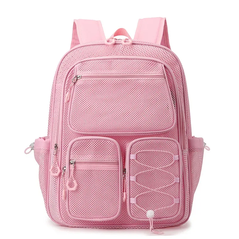 nouveau sac à dos de sport et de plage tendance en maille transparente grande capacité pour l'été, sac à dos double épaule pour collégiens et lycéens