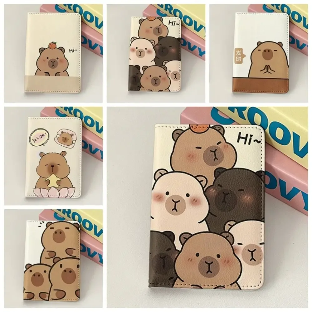 Porte-passeport en cuir PU Capybara, dessin animé, ultra-fin, sac à passeport multifonction, portefeuille de cartes de crédit portable