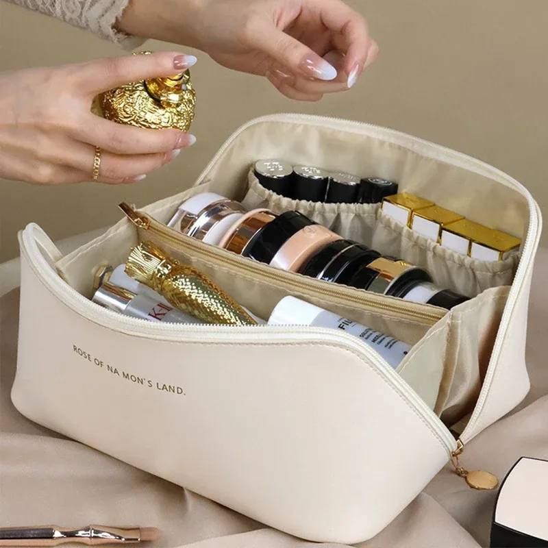 trousse de maquillage grande capacité pour femme, sac de toilette, étui de rangement, pochette de luxe, organisateur de voyage zippé ﻿