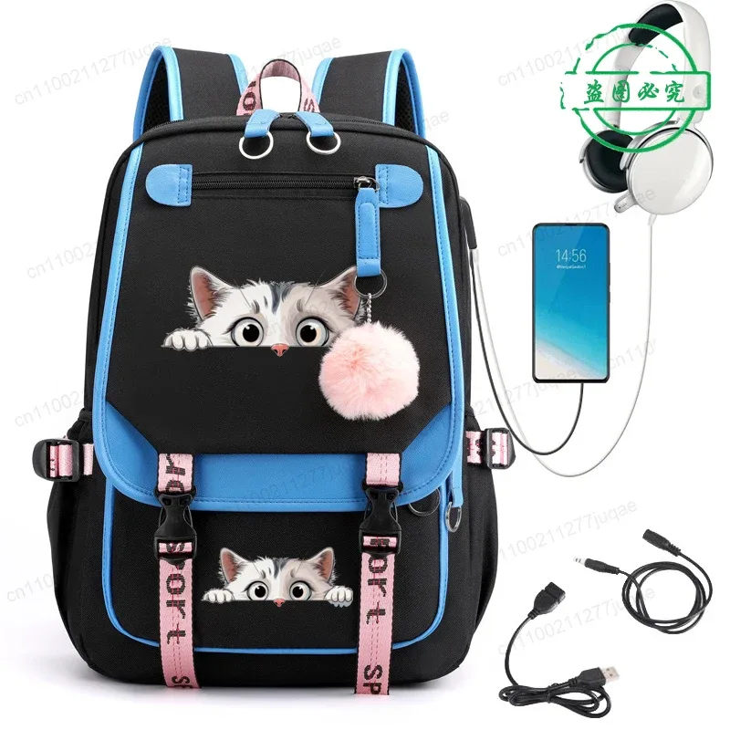 sac à dos kawaii chat de dessin animé tendance anime pour adolescentes et adolescents, sac d'école, sac de voyage pour ordinateur portable