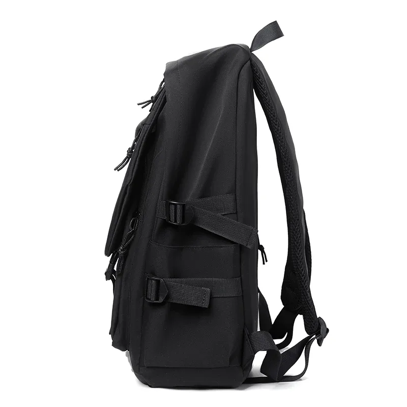 sac à dos simple pour homme en polyester imperméable de 15 pouces, couleur unie, tendance, pour couple, étudiant, ordinateur portable