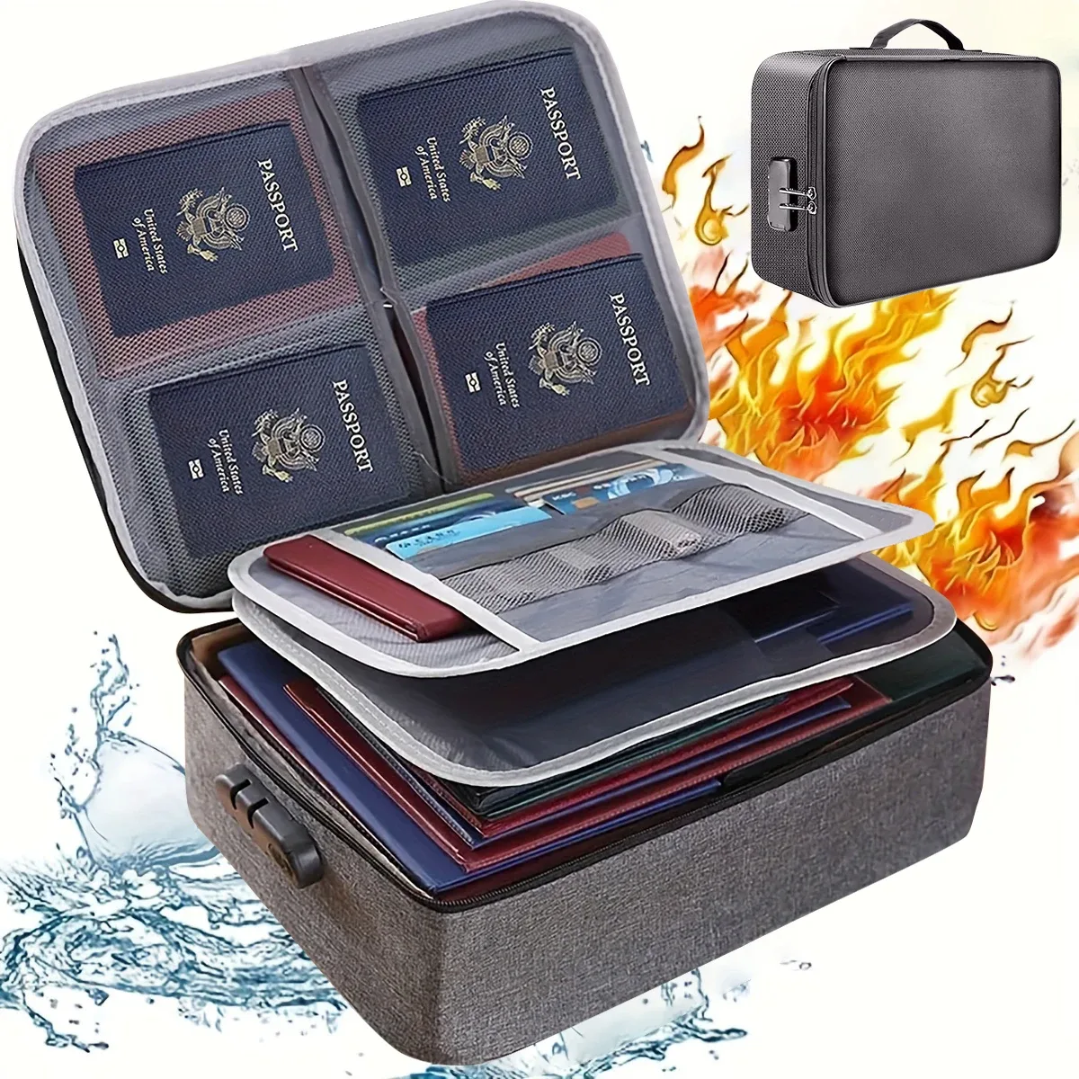 sac pour passeport de documents haute capacité 3/5 couches oxford avec serrure étui organisateur de documents grand espace pour les certificats de dossiers a4