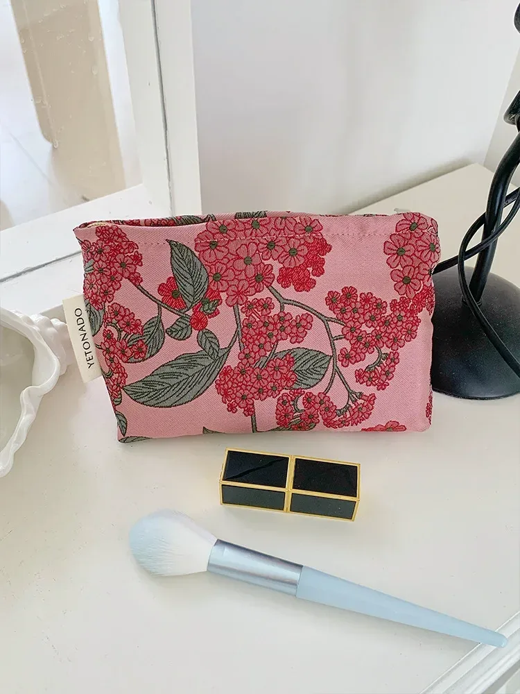 ins style vintage fleurs sac cosmétique portable main sac cosmétique voyage trousse de toilette sac de rangement outils de maquillage pochette de rangement