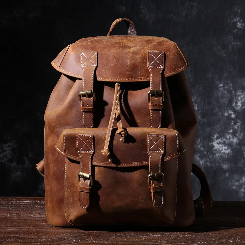 s.worker – sac à dos vintage en cuir véritable pour hommes, sac d'école vintage crazy horse, grand sac à bandoulière en cuir de vache pour ordinateur portable