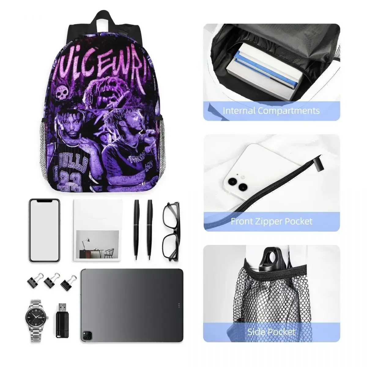 juice wrld – sac à dos pour étudiants, garçons et filles, sac d'école pour enfants, sacs à bandoulière pour ordinateur portable pour hommes et femmes