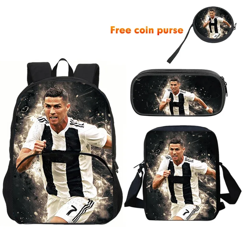 ronaldo 3 pièces ensemble sac à dos sport sac à bandoulière trousse à crayons cr sac à dos football étoile livre sacs pour garçons filles meilleur cadeau