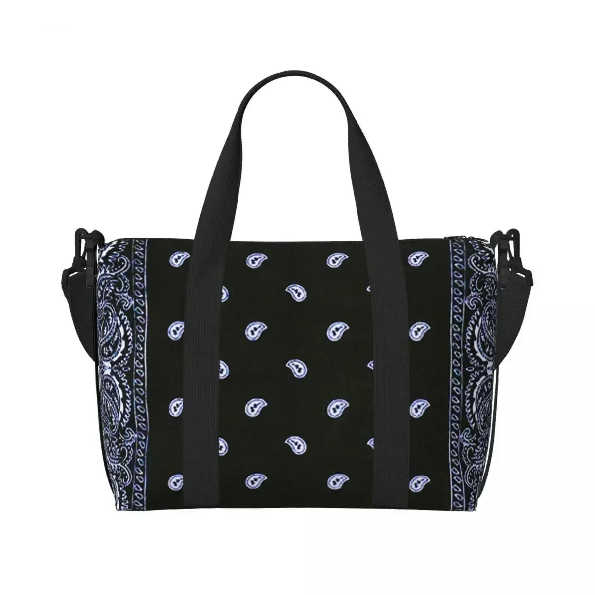 sac de voyage de plage à motif paisley coloré noir, grande capacité, sacs fourre-tout pour la gym, le sport, les femmes, le shopping, sac à bandoulière