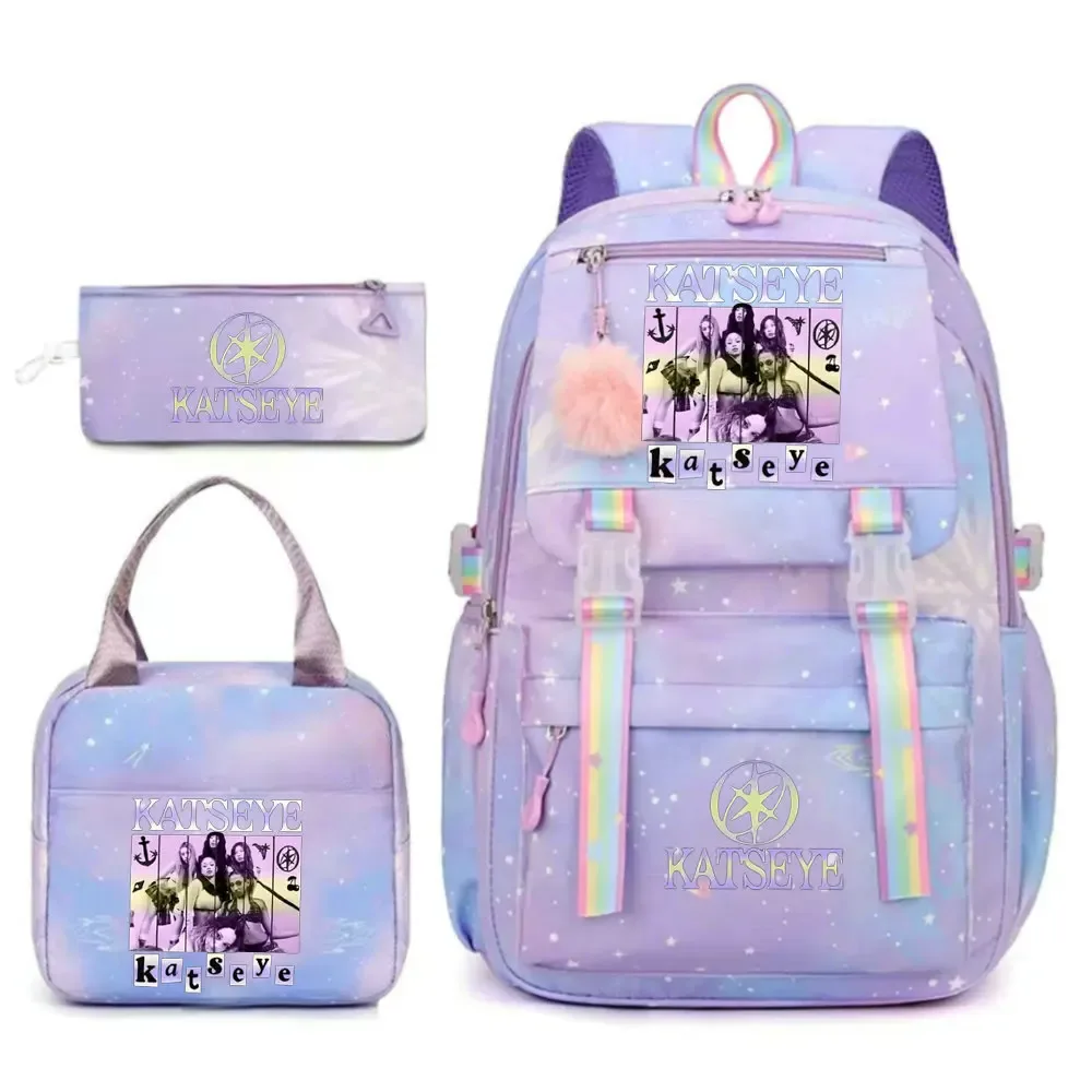 ensemble de sac à dos katseye print avec sac à lunch et trousse à crayons, sac à dos d'extérieur léger et respirant de grande capacité