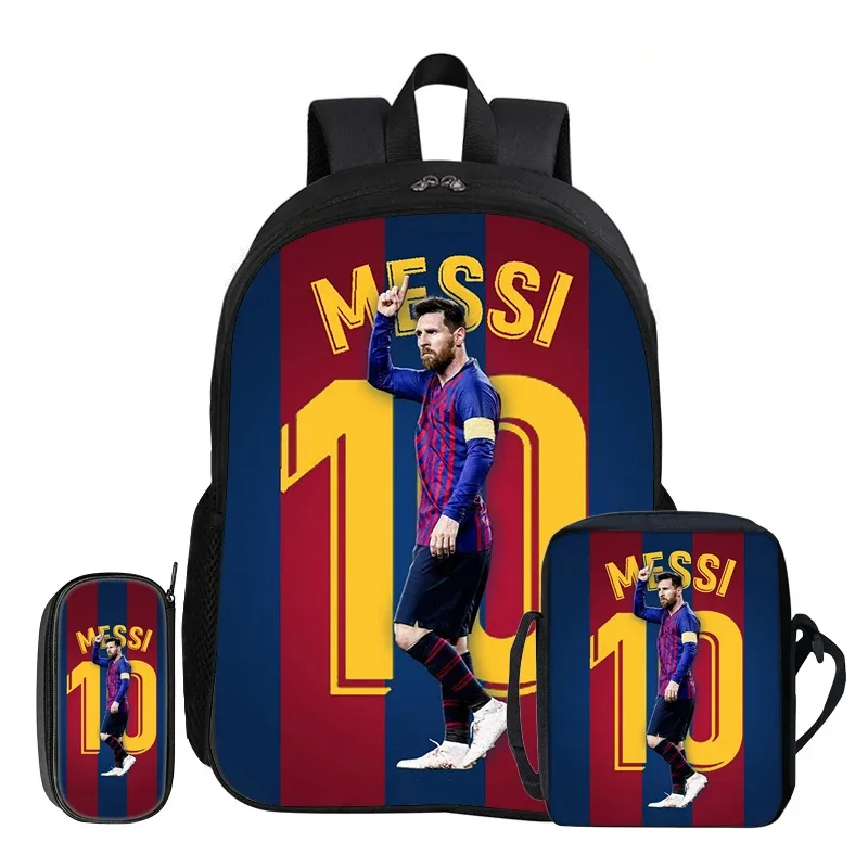 ensemble de 3 sacs à dos m-messi pour enfants, sac à dos d'école, sac à bandoulière de voyage, trousse à crayons, sac à dos de sport, sac à dos de football star, cadeau