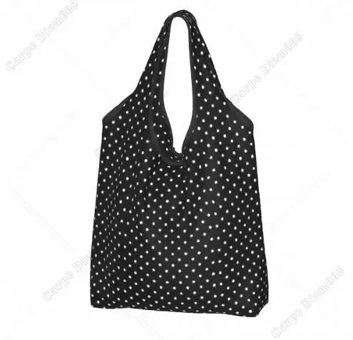 sac à provisions rick cartoon pour femme, sac fourre-tout pliable, sacs d'épicerie portables, respectueux de l'environnement, taille unique, pois, nœud