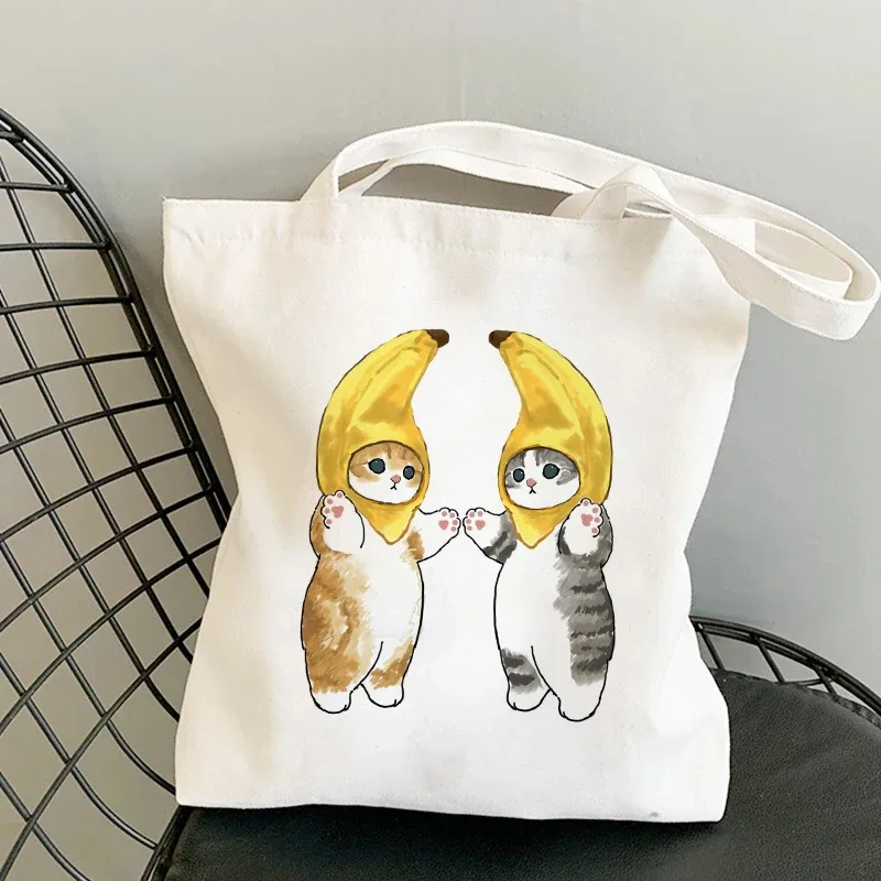 sac kawaii sac blanc sacs porté épaule sacs à provisions sacs à bandoulière en toile pour filles, sac de shopping à la mode, kawaii chats animaux mignons, sac de shopping, fourre-tout décontracté