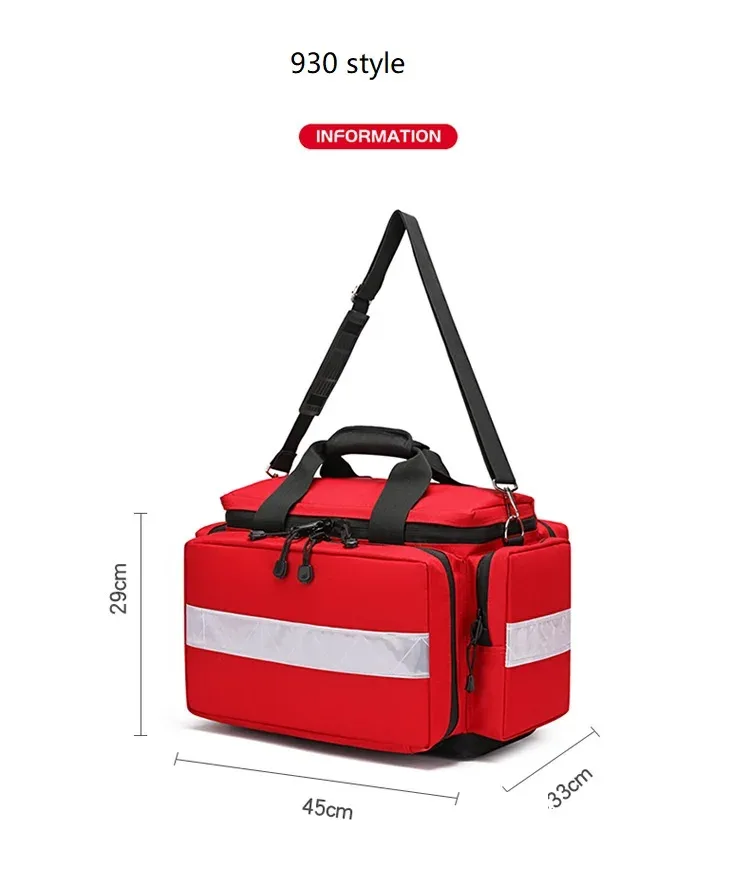 trousse de premiers secours extérieure de grande capacité avec bandes réfléchissantes, sac de rangement portable, options de transport multiples pour les premiers secours