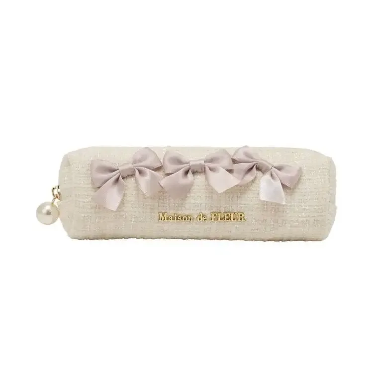 étui à crayons en tweed avec nœud papillon mignon de style japonais, mini organisateur, sac de maquillage pour filles et femmes