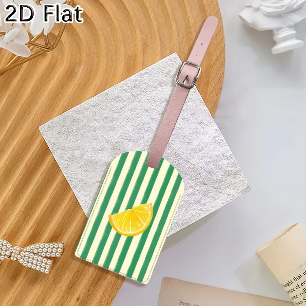 étiquette de bagage avec motif rayé vert à tranches de citron pour valise, sac et accessoires d'identification de bagages