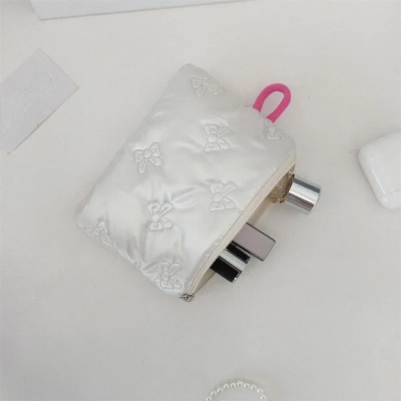 1 pièces sac de maquillage pour femmes petit nœud rose maquillage rouge à lèvres sac de rangement mignon sacs à cosmétiques porte-monnaie pochette de banlieue ins style