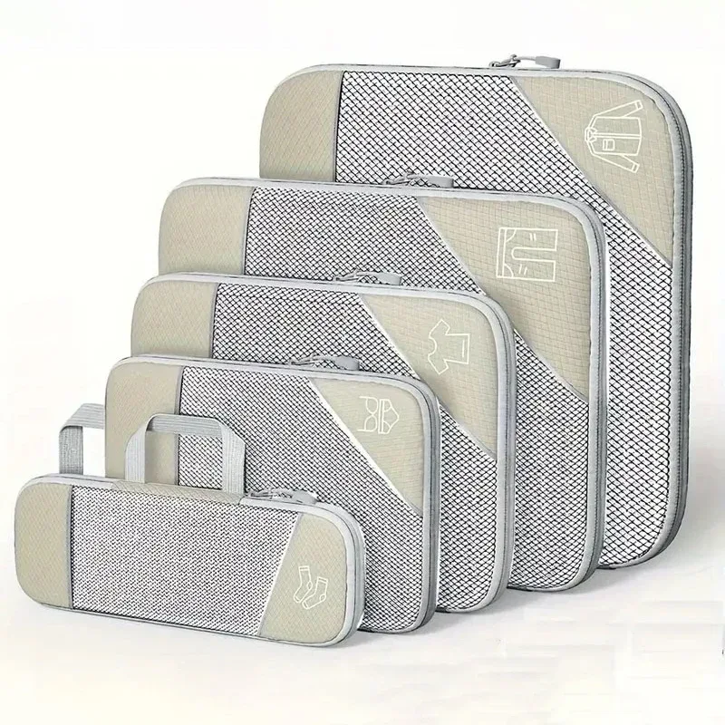 lot de 5 sacs de rangement pour vêtements de voyage, cubes de compression légers, organisateurs de bagages, sacs de sous-emballage, accessoires de voyage