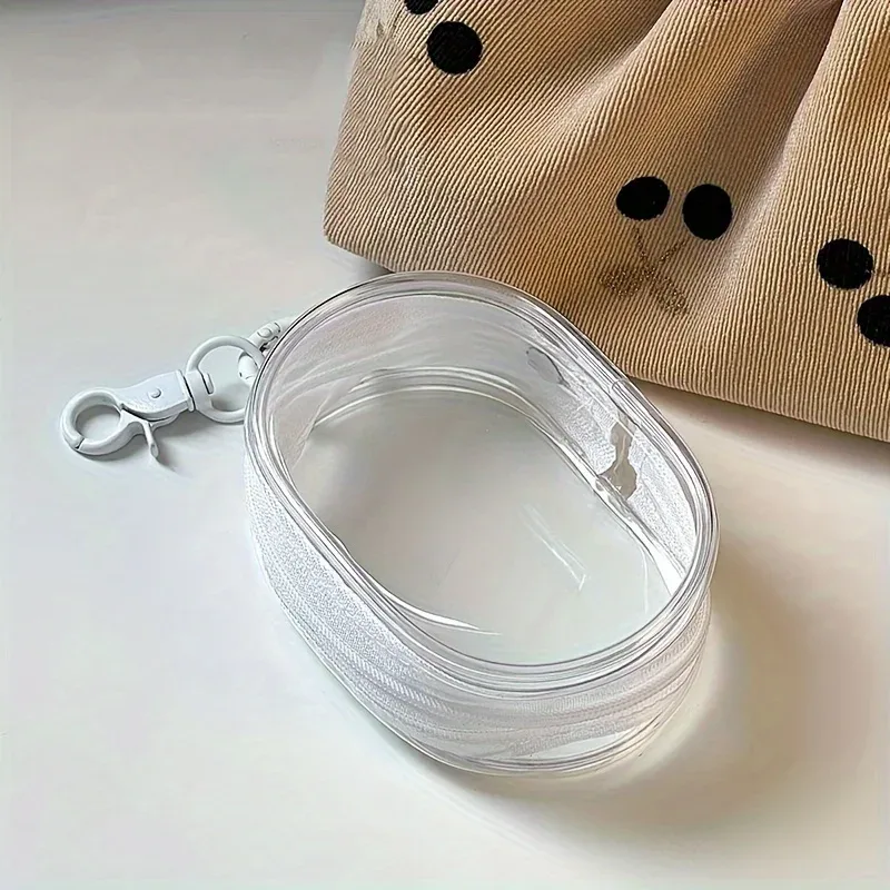sac de rangement portable mini transparent avec fermeture éclair et boucle porte-clés, organisateur peu encombrant pour écouteurs, chargeurs et petits articles quotidiens