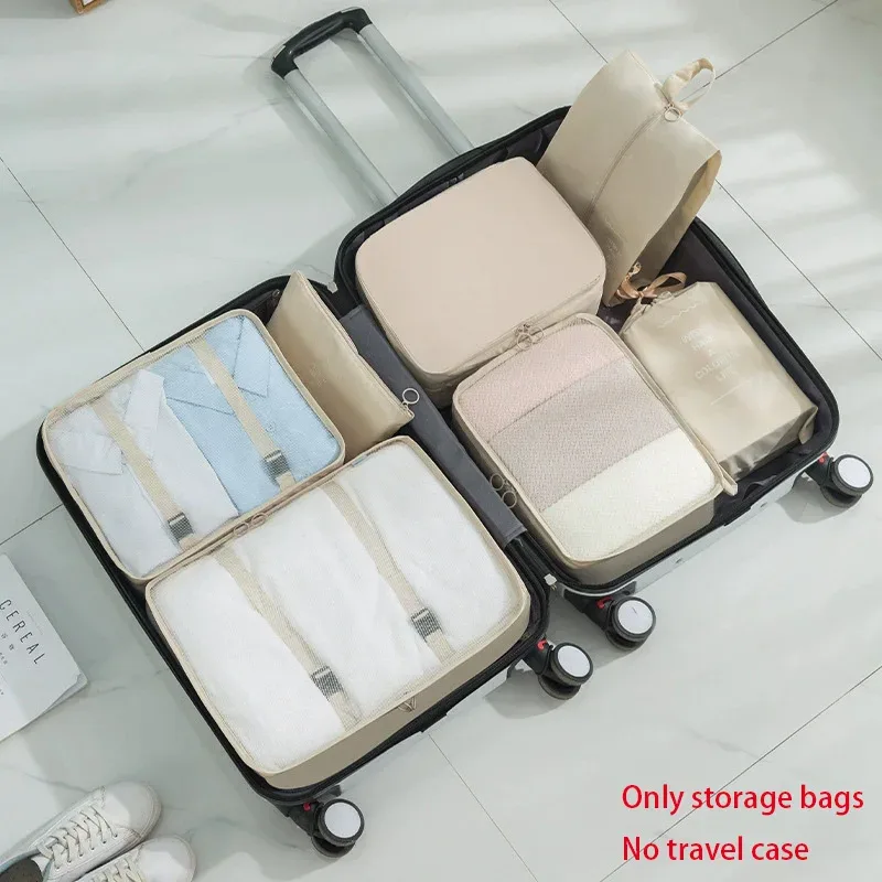 sacs de rangement pour organisateur de voyage, 7 pièces, cube de garde-robe, valise, ensemble de cubes d'emballage, bagages, vêtements, pochette à chaussures pliante