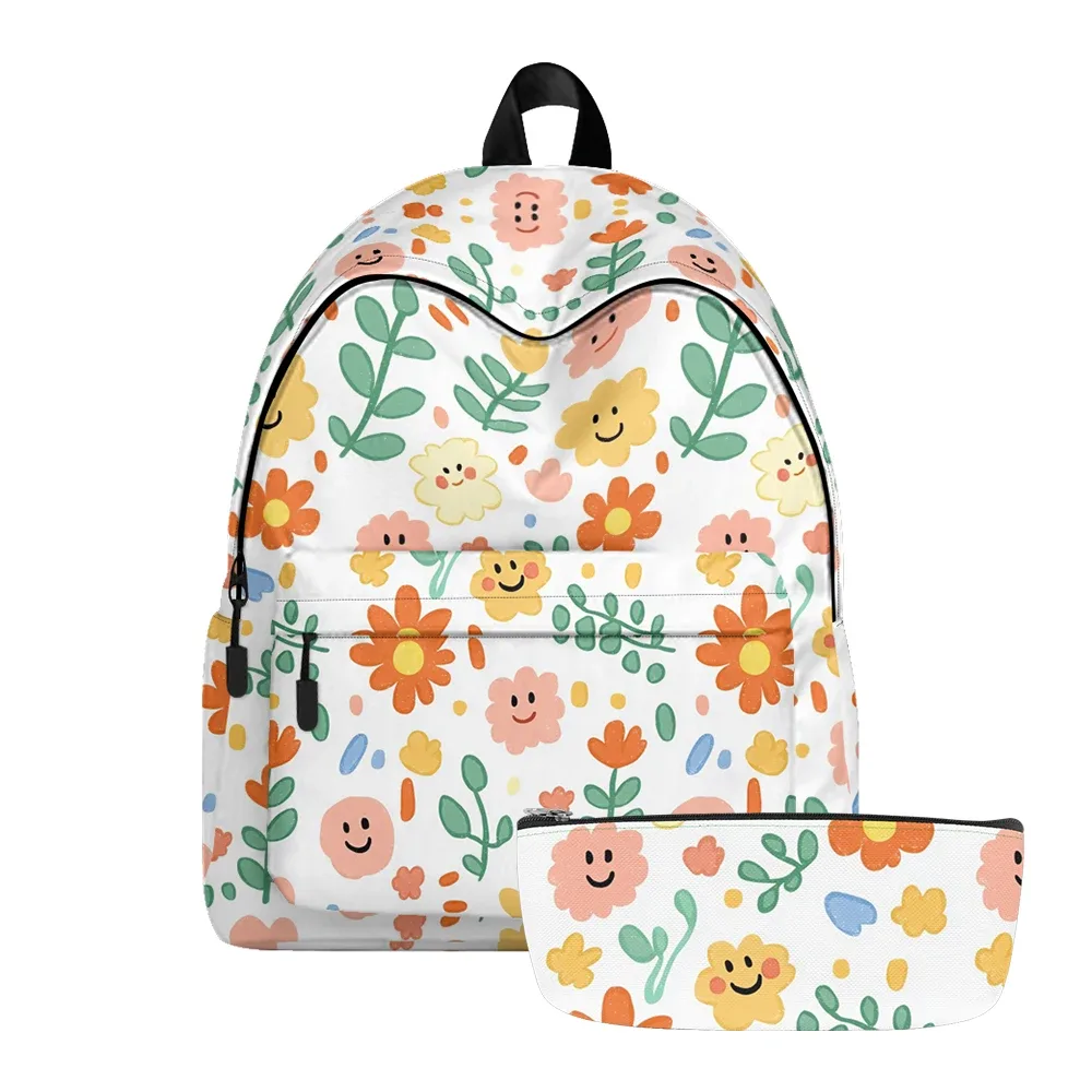 sac à dos imprimé floral dessiné à la main, sacs à crayons, bretelles réglables, sac d'école léger et durable, sac de jour de voyage pour adolescents, ensembles