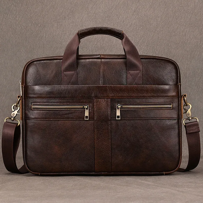 luufan-sac à main d'affaires en cuir véritable pour homme, sac pour ordinateur portable 15 ", étui à bombes po