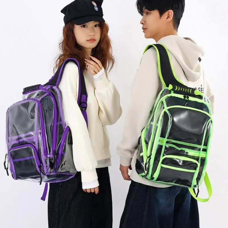 sac à dos transparent en pvc tendance, sacs d'école pour étudiants, sacs à dos décontractés pour hommes et femmes, sac à dos de voyage imperméable de grande capacité