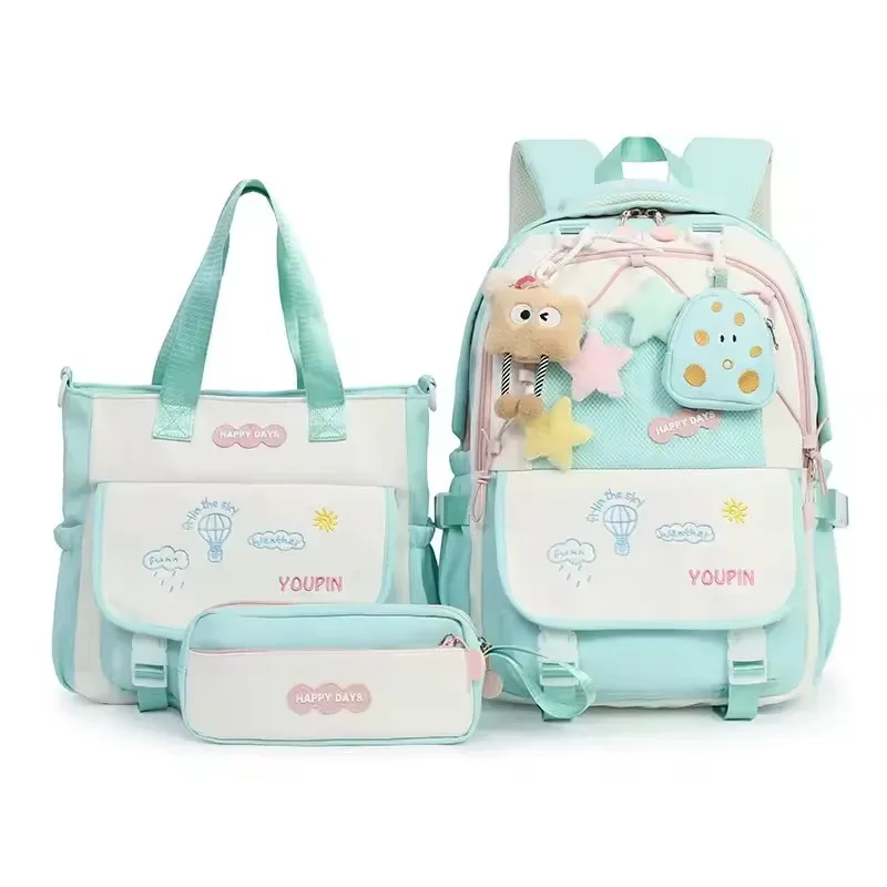 3 pièces/ensembles sacs d'école en nylon pour adolescentes kawaii femmes sacs à dos collège étudiant sac à dos pour ordinateur portable sac à dos cartable 2025
