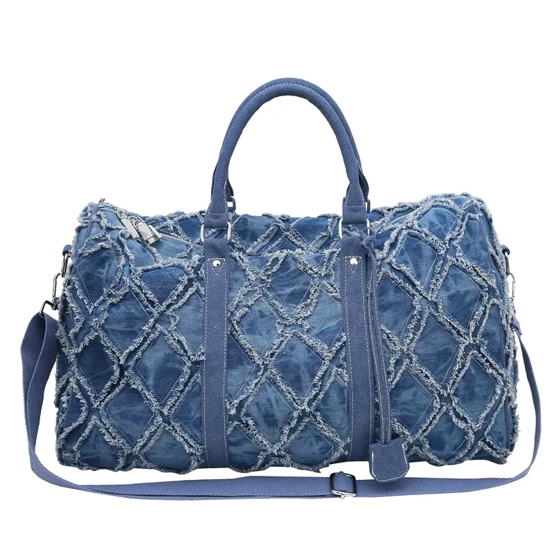 sac de sport en denim sac de voyage tendance sac à bandoulière unisexe sac de sport décontracté avec un design déchiré unique grande capacité utilisation polyvalente