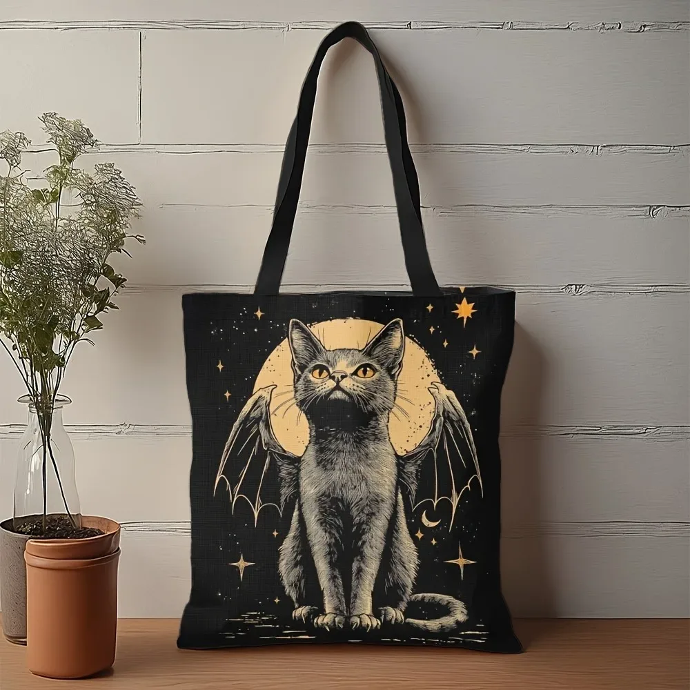 sac fourre-tout vintage de sorcière, 1 pièce, sac de shopping gothique d'halloween avec filles, sac à bandoulière pour fêtes d'halloween, décorations