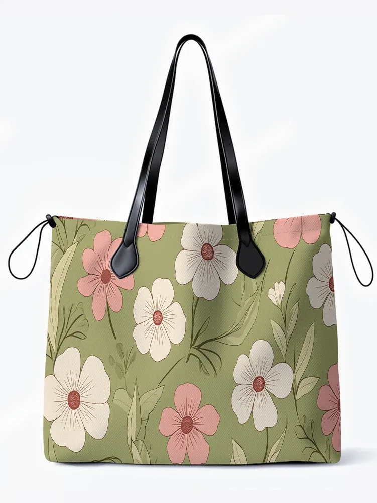 sac fourre-tout vintage à imprimé floral rose et blanc, grande capacité, sac à bandoulière en toile pour le shopping, les voyages et l'usage quotidien
