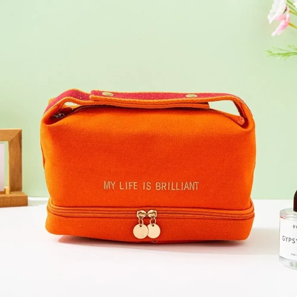 sac de rangement cosmétique multifonctionnel de grande capacité, sac de toilette en toile à porter à la main, pochette de maquillage portable, rangement cosmétique