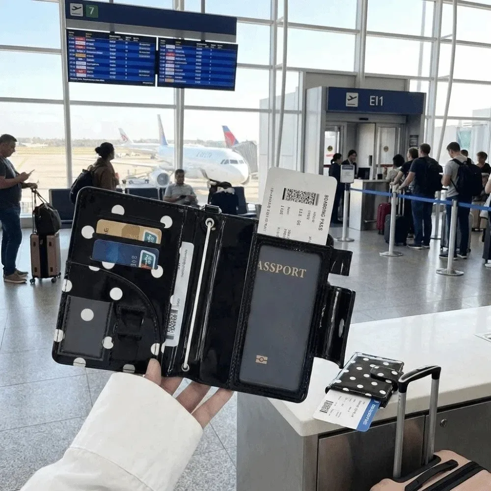 porte-passeport multifonctionnel à pois, porte-cartes multi-fentes, sac de rangement pour cartes noir et blanc, design fin et léger