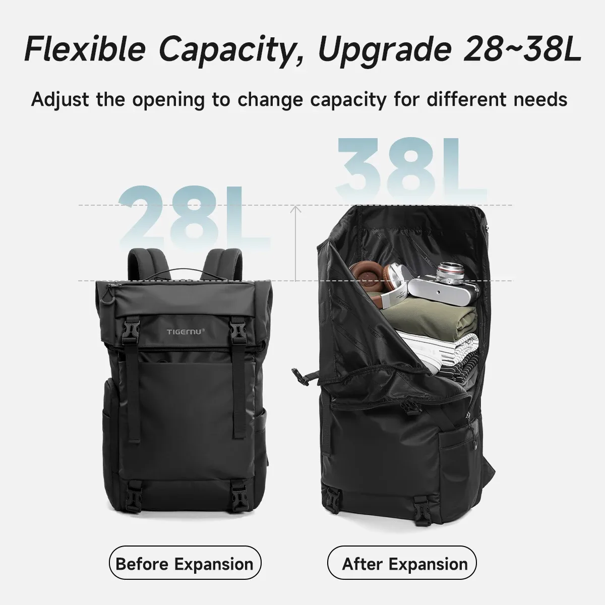 sac à dos de voyage tigernu pour homme, sac à dos imperméable en tpu, sacs pour hommes, sac à dos extensible pour hommes, sacs d'affaires, sac à dos d'école