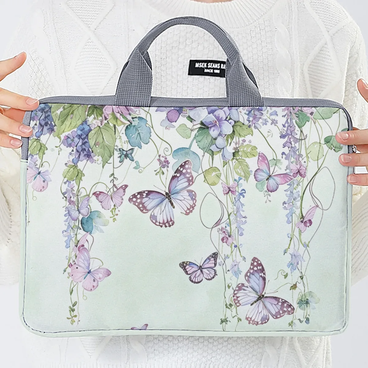 ensemble unique, deux styles, sacoche pour ordinateur portable et porte-documents motif papillon violet, convient aux ordinateurs portables de 14 pouces.