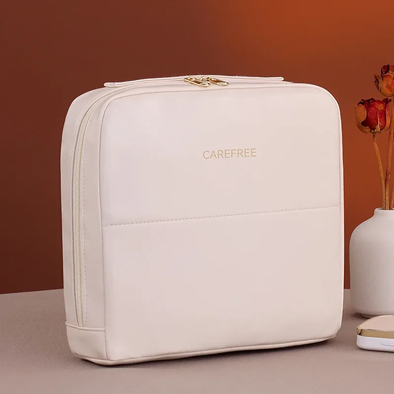trousse de maquillage verticale pour femmes, organisateur de cosmétiques multi-poches en pu, portable, double fermeture éclair, brosse de maquillage de voyage, sacs de rangement de produits de toilette