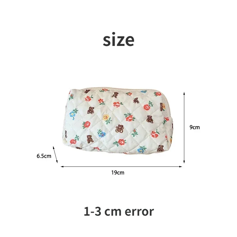 petit sac à cosmétiques pour femme, trousse de maquillage, sacs de rangement portables, pochette en coton pour femme, joli ours de dessin animé, fleur rose