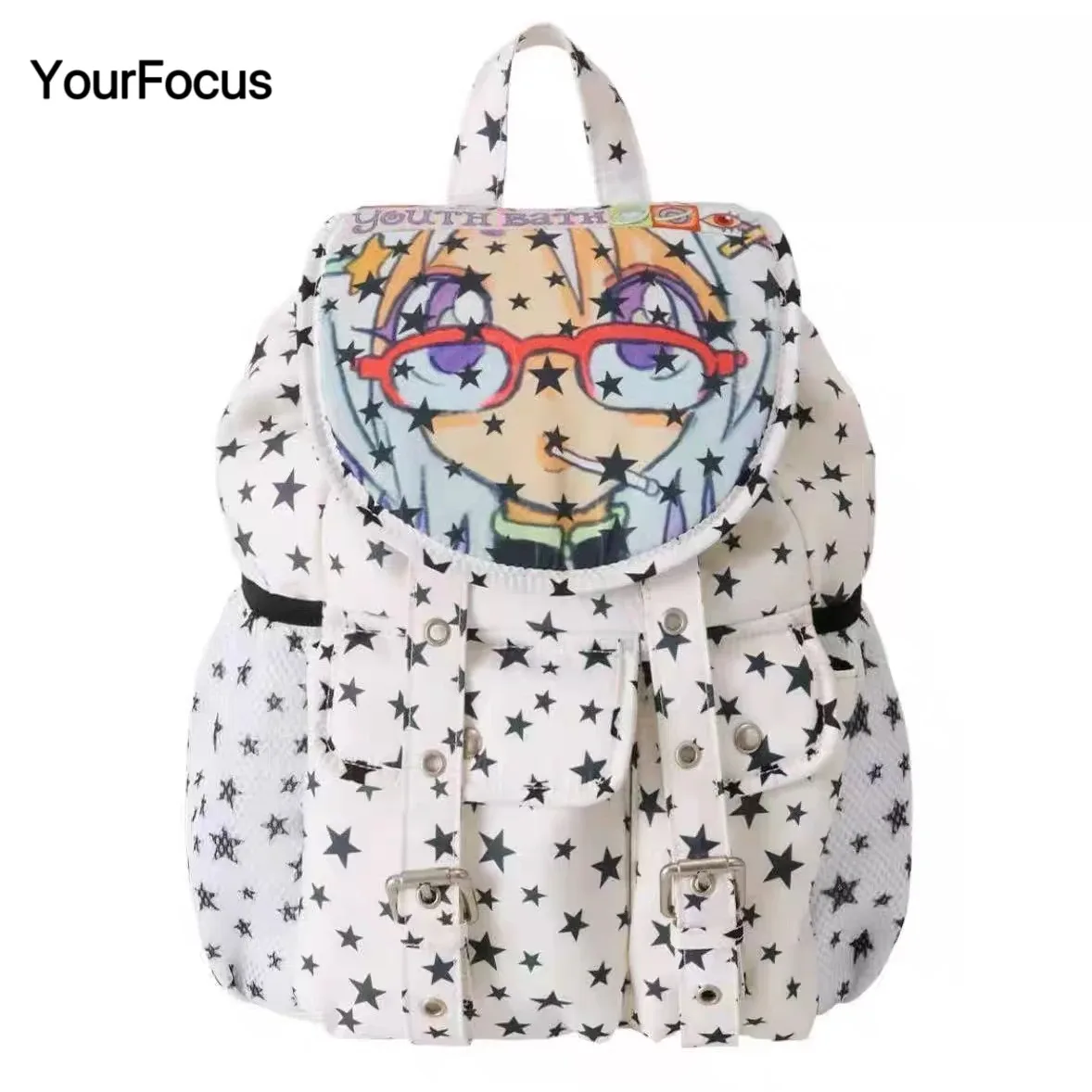 harajuku corée y2k sac à dos école mignon anime illustration fille imprimer sacs à dos étoiles pleine impression sac à dos